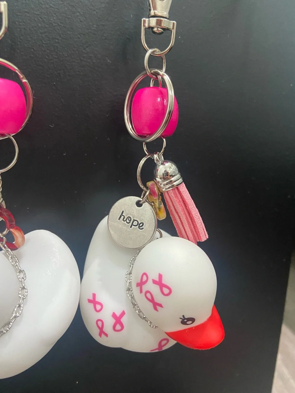 Set of 2 Breast Cancer Awareness duck bag clips/keychain-Handmade-New